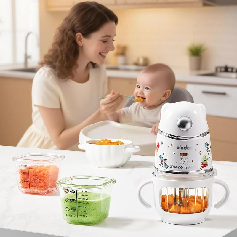 Plodon Baby food processor, 15-in-1 baby food processor set, suitable for vegetables, fruits and meat, compatible with stage-based recipes, separator, silicone spoon, scraper, (silver) - Image 2